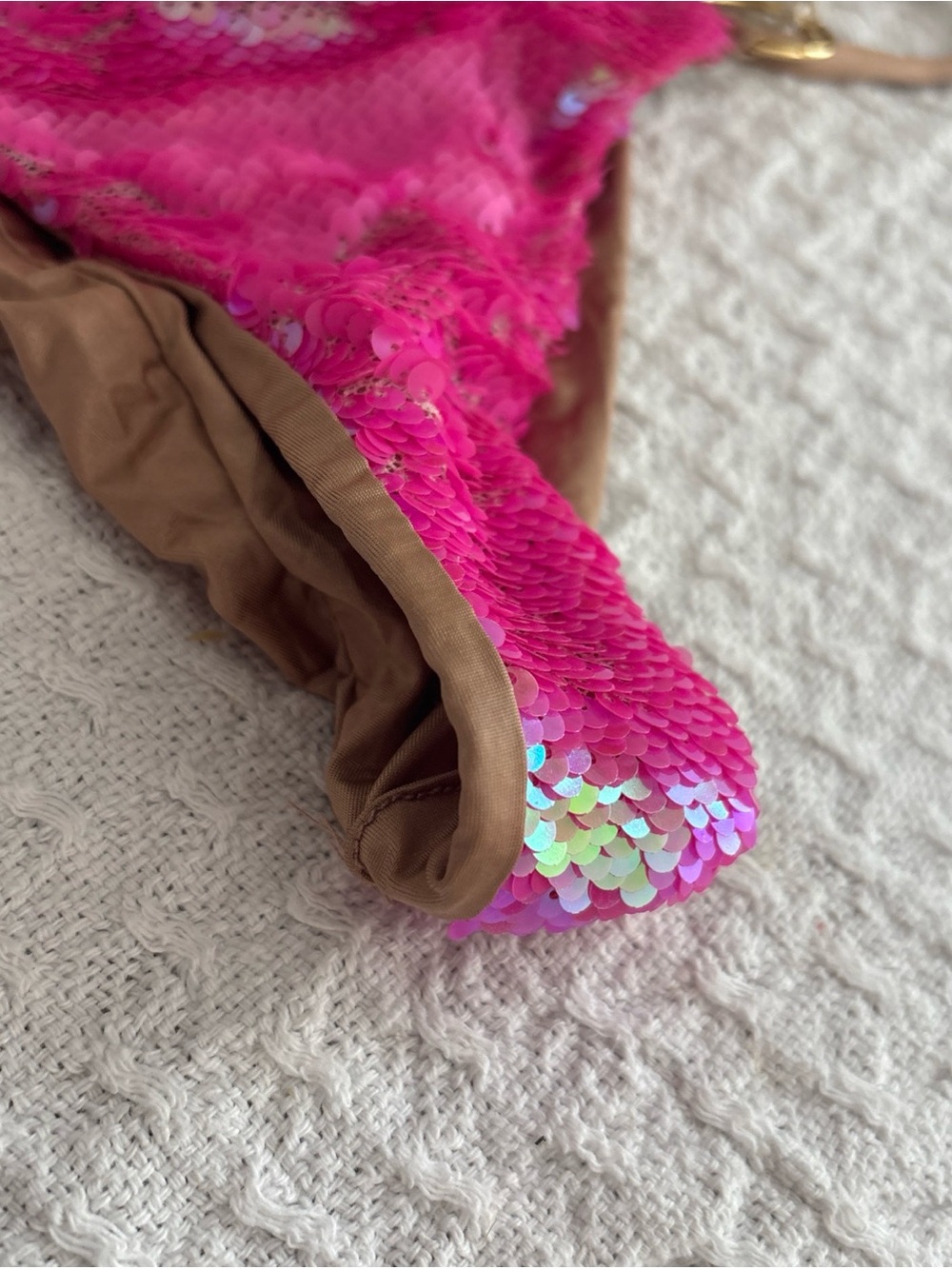 Beach Bunny Pink Sequin Bikini Bottom with Tan Accents - Picture 4 of 6
